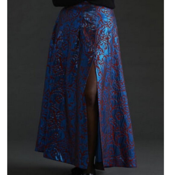 Anthropologie Maeve 4 NWT Pleated Shimmer Maxi Skirt Cocktail Metallic Blue - Picture 7 of 10
